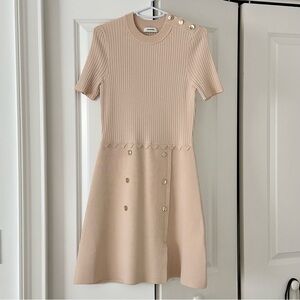 Sandro Alyssa Ribbed Dress in Beige Size 38